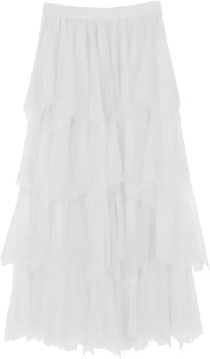 Women's Casual Irregular Cake Skirt Mid-Length High-Waisted Gauze Skirts Midi Elastic Flowy A-Line Mesh Tutu Skirts