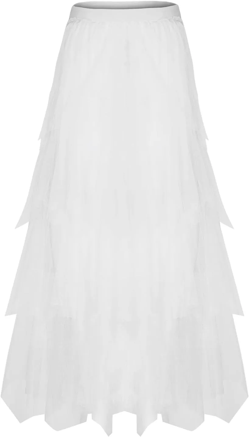 Women's Casual Irregular Cake Skirt Mid-Length High-Waisted Gauze Skirts Midi Elastic Flowy A-Line Mesh Tutu Skirts