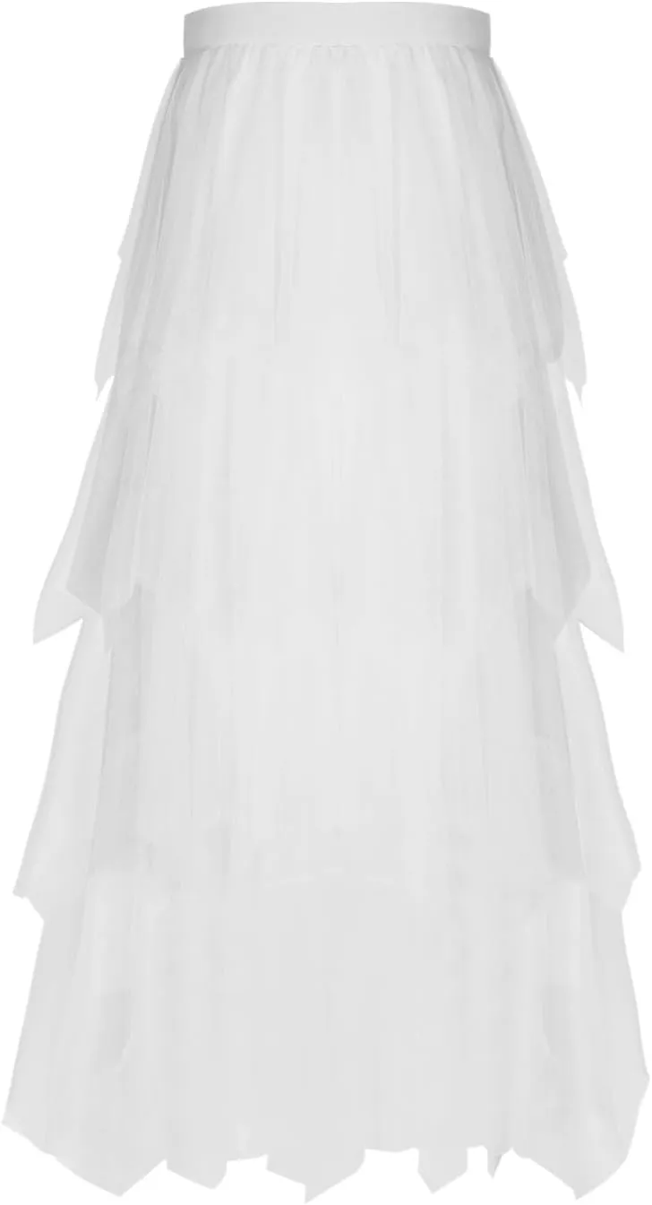 Women's Casual Irregular Cake Skirt Mid-Length High-Waisted Gauze Skirts Midi Elastic Flowy A-Line Mesh Tutu Skirts