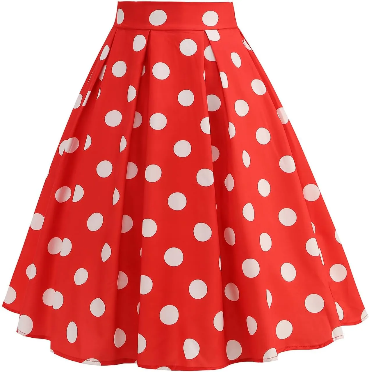 Women's Casual Midi Skater Skirt Polka Dot Print Pleated Flowy Tunic Skirts Cocktail Rockabilly Cute Prom Skirts