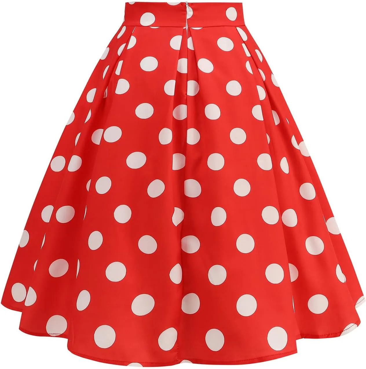 Women's Casual Midi Skater Skirt Polka Dot Print Pleated Flowy Tunic Skirts Cocktail Rockabilly Cute Prom Skirts