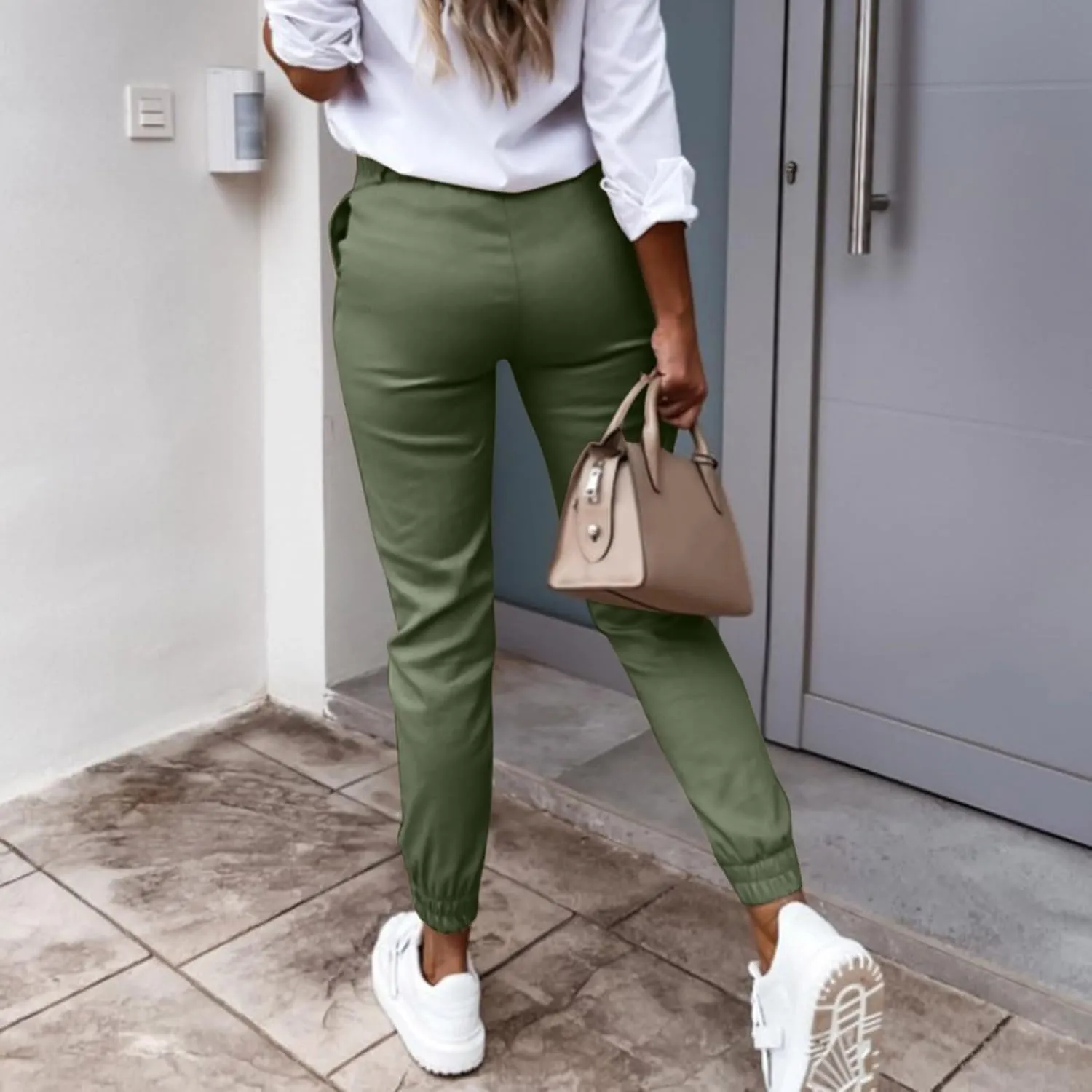 Women's Casual Pants High Waist Dressy Business Petite Fitness Straight Leg Workout Joggers Stretchy Trousers Pockets