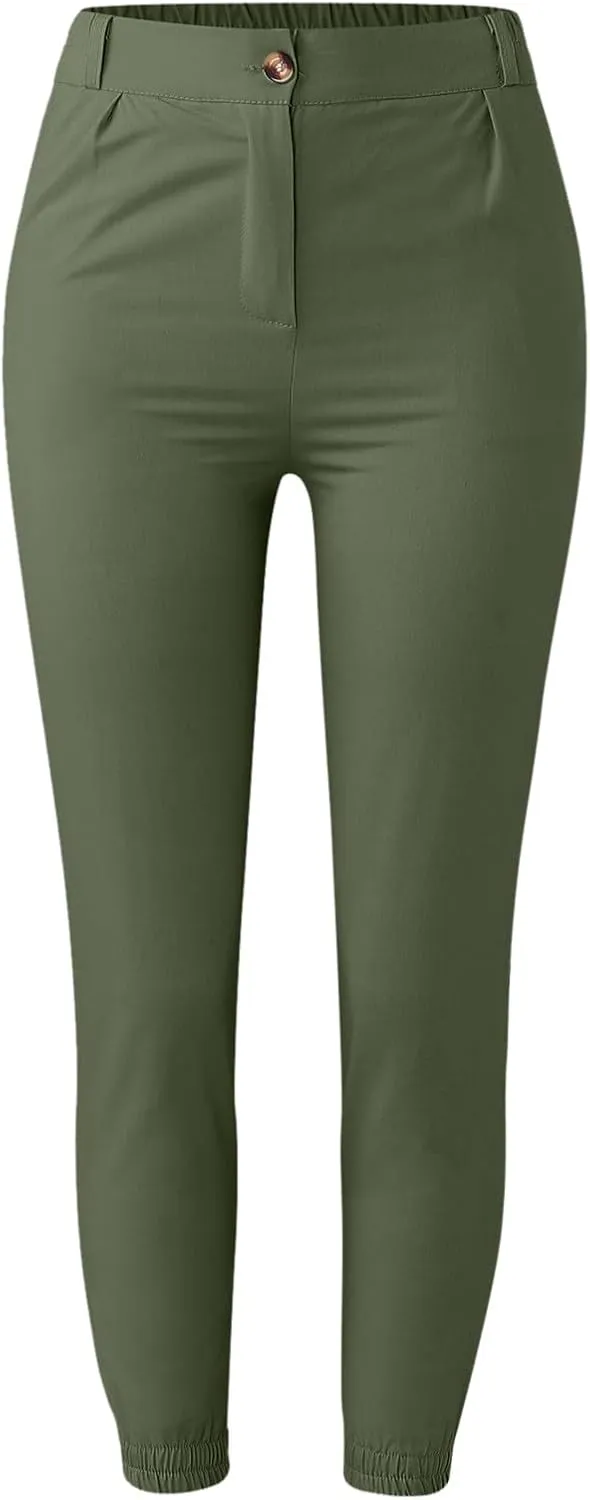 Women's Casual Pants High Waist Dressy Business Petite Fitness Straight Leg Workout Joggers Stretchy Trousers Pockets