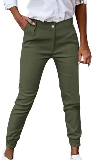 Women's Casual Pants High Waist Dressy Business Petite Fitness Straight Leg Workout Joggers Stretchy Trousers Pockets
