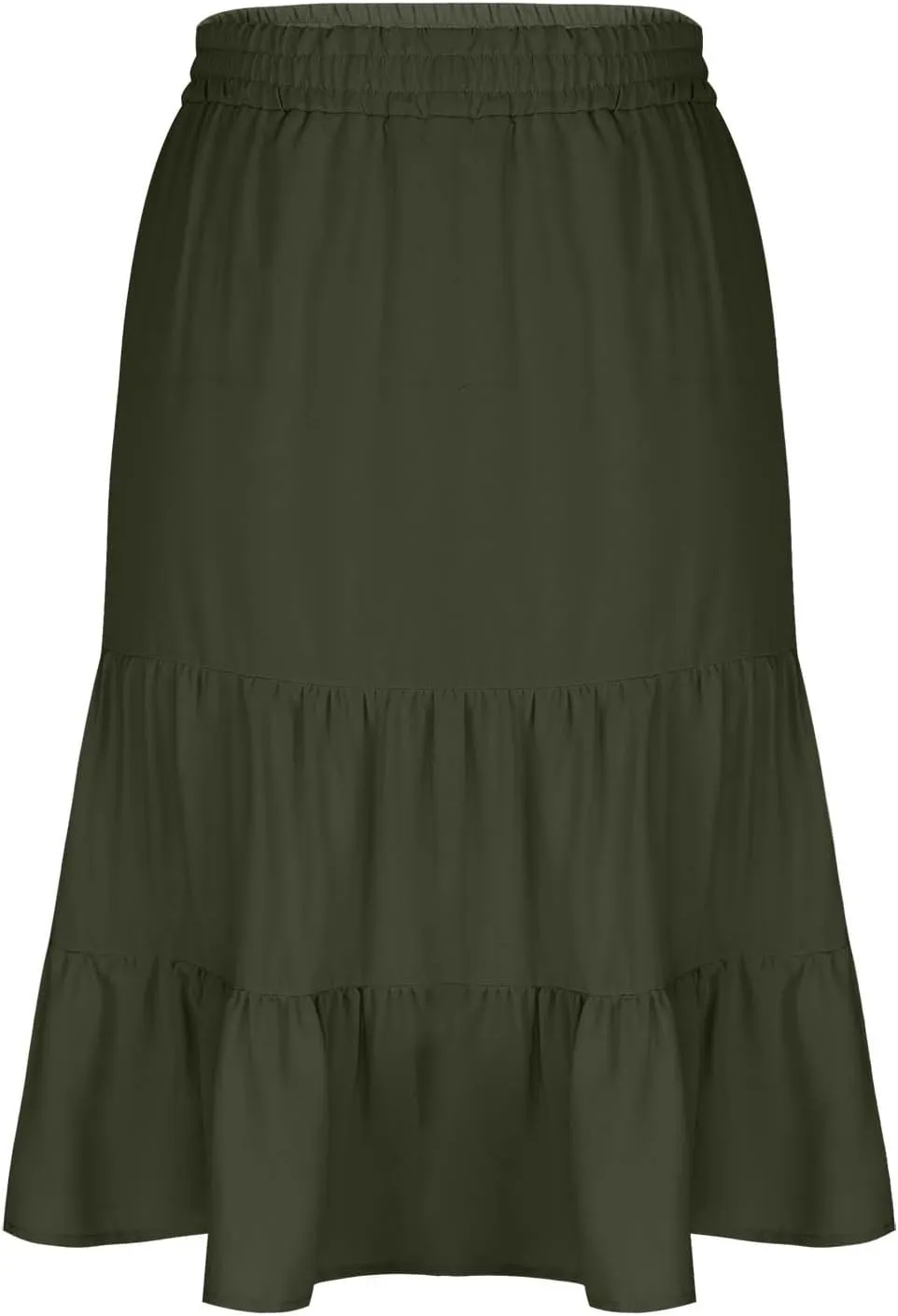 Womens Casual Summer Skirts Comfy Tiered Midi Skirt Elastic Waist A Line Flowy Skirts Trendy Beach Skirt with Pockets