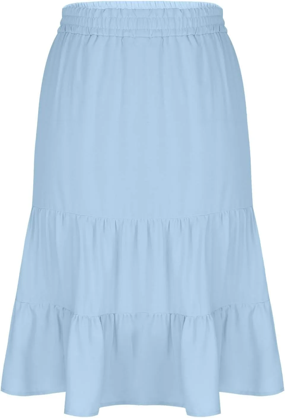 Womens Casual Summer Skirts Comfy Tiered Midi Skirt Elastic Waist A Line Flowy Skirts Trendy Beach Skirt with Pockets