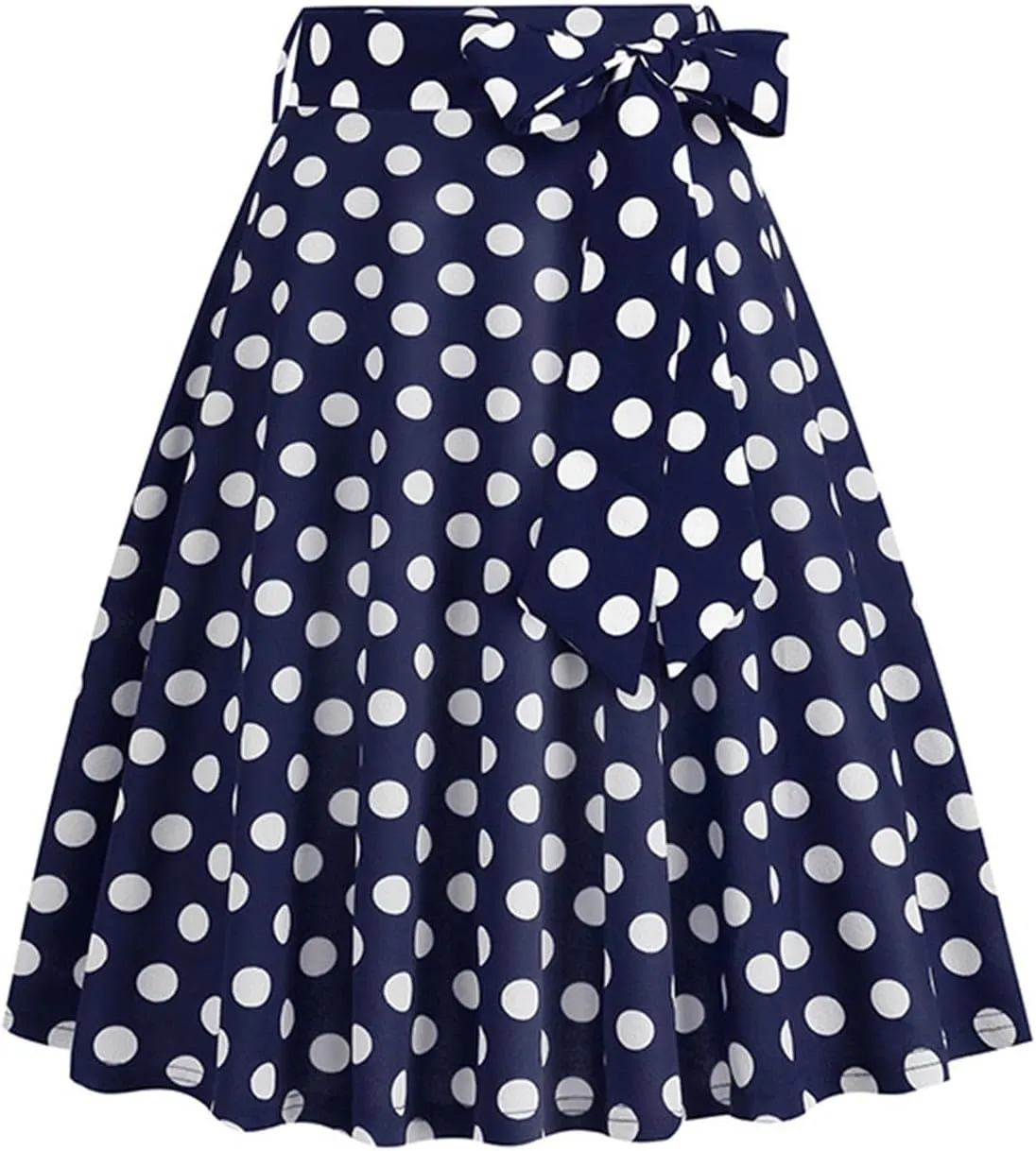 Womens Cute Polka Dot Skirts Elegant Bow Tie Lace-Up Summer Lightweight Comfy A-Line Pleated Midi Skirts
