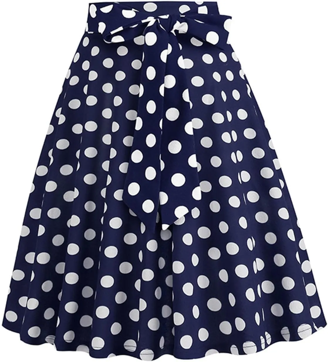 Womens Cute Polka Dot Skirts Elegant Bow Tie Lace-Up Summer Lightweight Comfy A-Line Pleated Midi Skirts