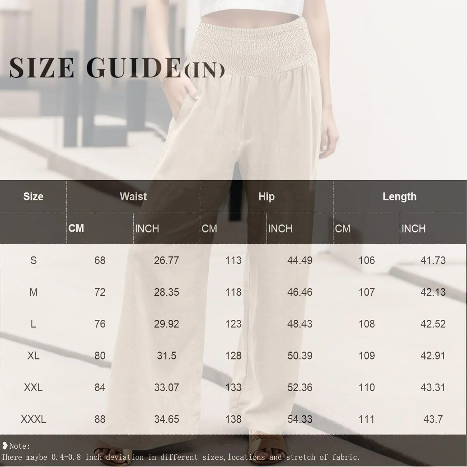 Womens Elastic High Waisted Palazzo Pants Casual Wide Leg Smock Lounge Pant Solid Beach Trousers with Pocket