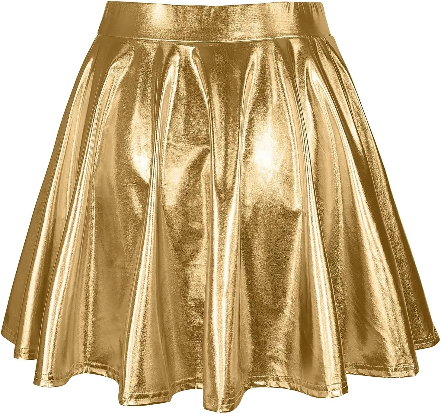 Womens Fashion High Waist Pleated Skirts Shiny Metallic Skater Skirt Sparkly Flared A Line Mini Skort Rave Party Outfit