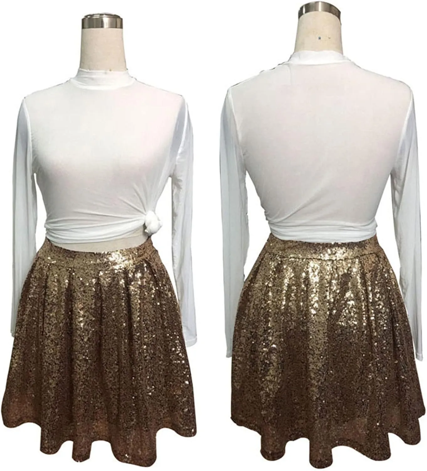 Women's Fashion Skirt Dress High Waist Pleated Solid Color Short Skirt Loose Sequin Short Sexy All- Denim Midi