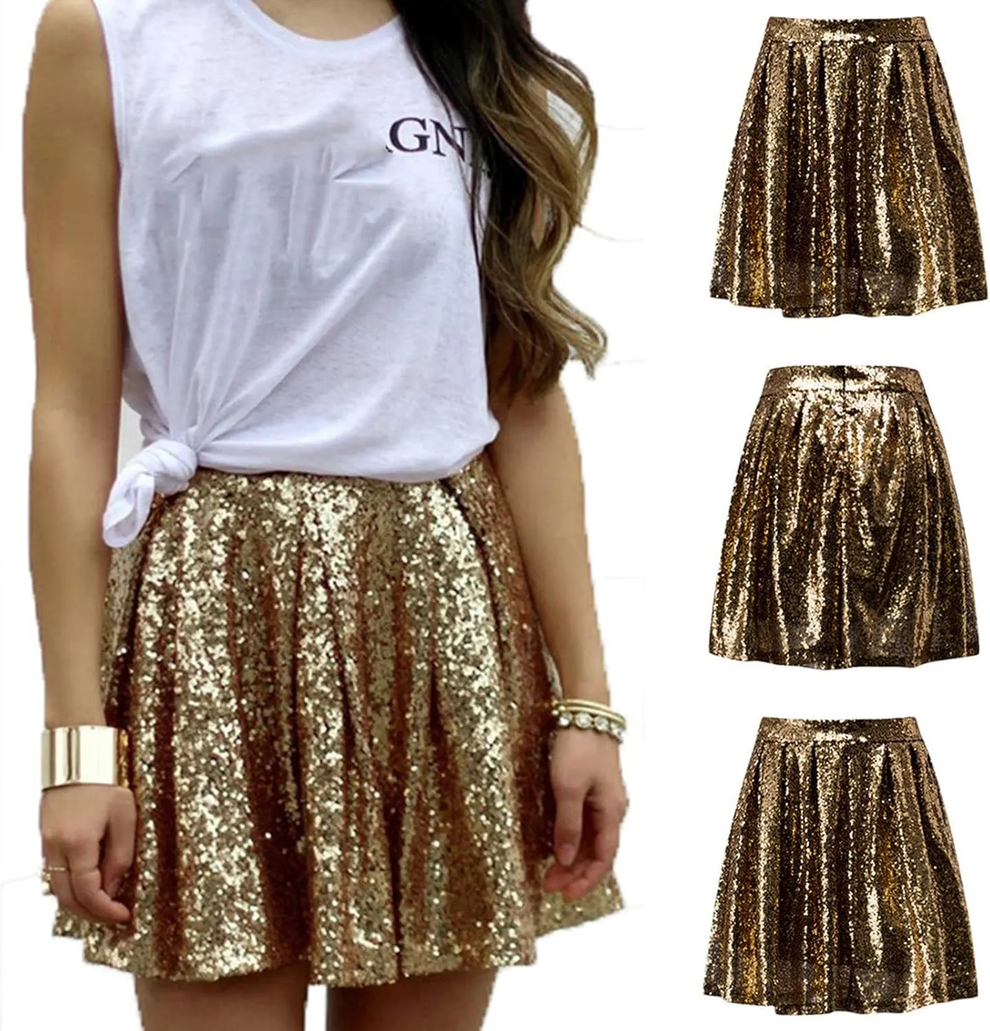 Women's Fashion Skirt Dress High Waist Pleated Solid Color Short Skirt Loose Sequin Short Sexy All- Denim Midi