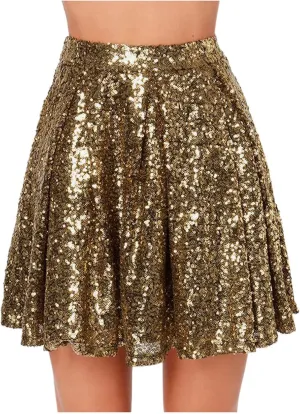 Women's Fashion Skirt Dress High Waist Pleated Solid Color Short Skirt Loose Sequin Short Sexy All- Denim Midi