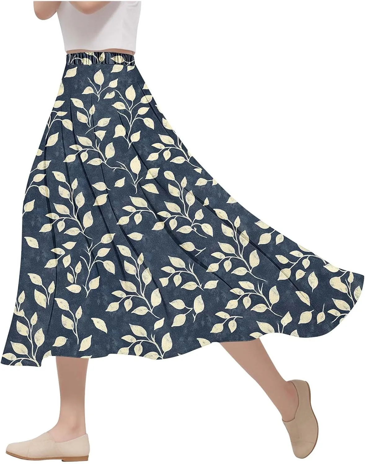 Women's Floral Print Maxi Skirts Flowy Swing A-Line Pleated Long Skirt Summer Fashion Boho Beach Vacation Outfit 2025