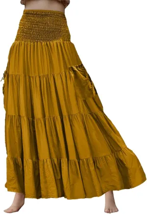 Womens Flowy Pleated Skirts A Line High Smocked Waist Midi Skirt Bohemian Casual Renaissance Skirt with Pockets 2025