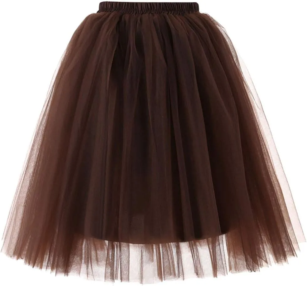 Women's Fluffy Tulle Skirt Knee Length Wedding Party Costume Prom Ballet Petticoat Plus Size Mesh Tutu Midi Skirt