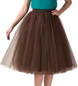 Women's Fluffy Tulle Skirt Knee Length Wedding Party Costume Prom Ballet Petticoat Plus Size Mesh Tutu Midi Skirt