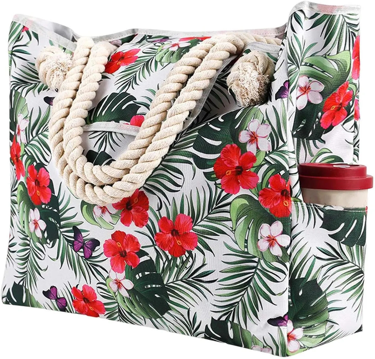 Women's Foreign Trade Multifunctional Single Shoulder Canvas Shopping Bag Leisure Vacation Beach Bag (Red, One Size)