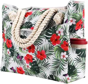 Women's Foreign Trade Multifunctional Single Shoulder Canvas Shopping Bag Leisure Vacation Beach Bag (Red, One Size)