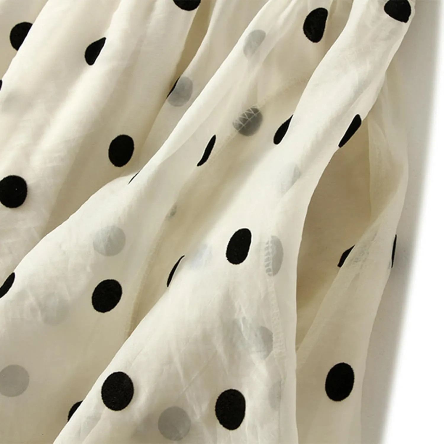 Womens Gauze Skirts Polka Dot Print A Line Swing Midi Skirt Summer Casual Boho Beach Skirts Resort Wear