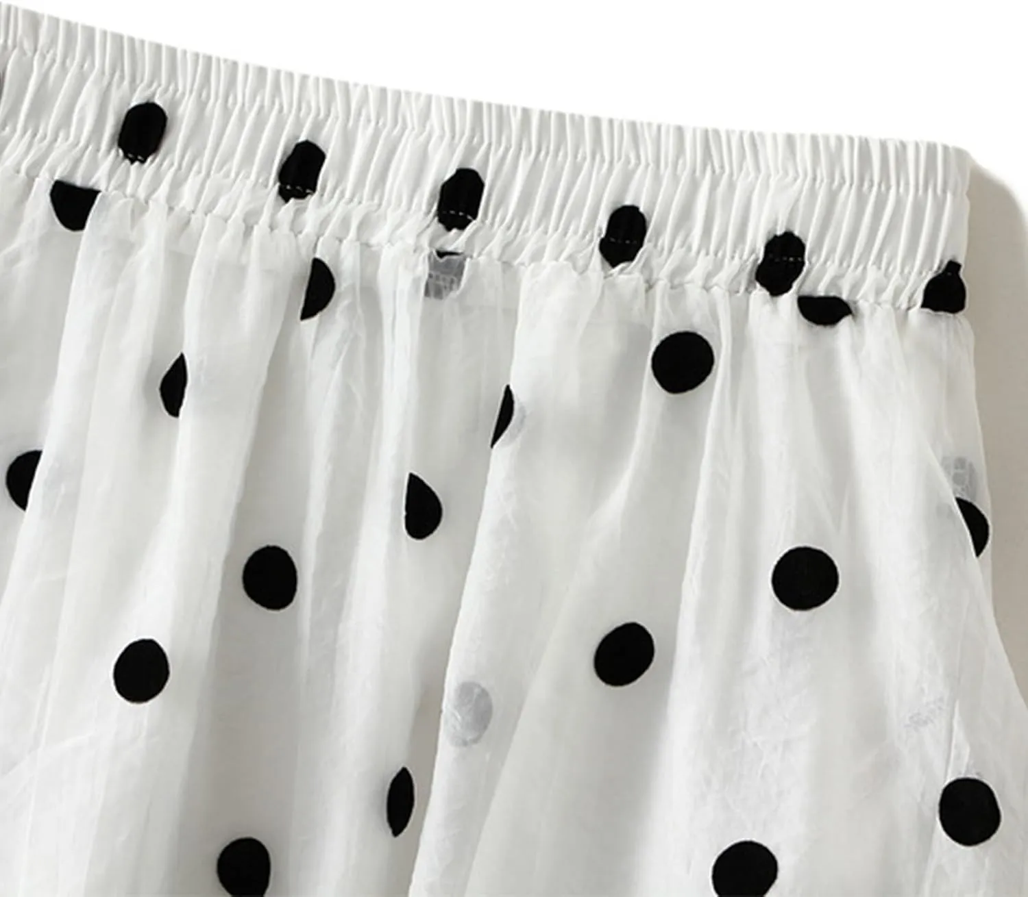 Womens Gauze Skirts Polka Dot Print A Line Swing Midi Skirt Summer Casual Boho Beach Skirts Resort Wear
