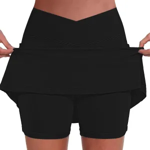 Womens Golf Pleated Tennis Skirts Solid Color Style Culottes Skinny Mid Waisted Athletic Sport Fashion Short Skirts