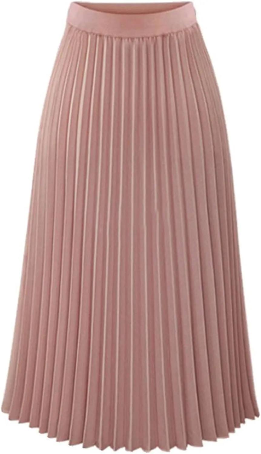 Women's High Waist Flowy Skirts Boho Swing Pleated A-line Midi Skirts Summer Casual Knee Length Beach Skirt
