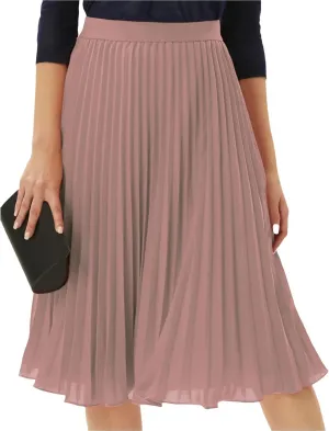 Women's High Waist Flowy Skirts Boho Swing Pleated A-line Midi Skirts Summer Casual Knee Length Beach Skirt