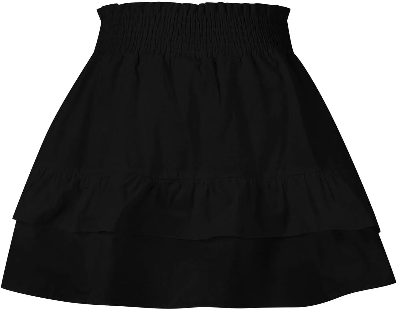 Womens High Waist Ruffle Mini Skirt Cute Tiered Short Skirt Causal Pleated Flowy Skirts Beach Vacation Flowy Skirt