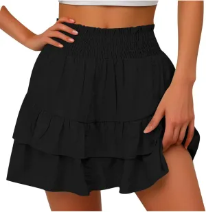 Womens High Waist Ruffle Mini Skirt Cute Tiered Short Skirt Causal Pleated Flowy Skirts Beach Vacation Flowy Skirt
