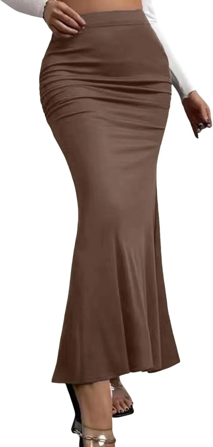 Women's High Waist Skirts Slim Bodycon Flared Midi Skirt Elasticized Waistband A Line Maxi Long Pencil Skirts