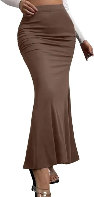 Women's High Waist Skirts Slim Bodycon Flared Midi Skirt Elasticized Waistband A Line Maxi Long Pencil Skirts