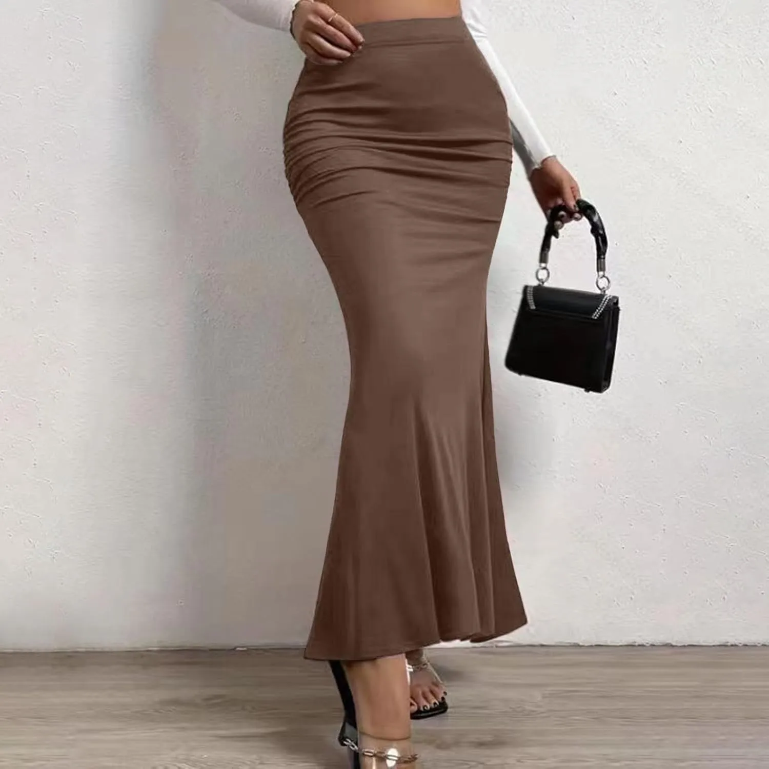 Women's High Waist Skirts Slim Bodycon Flared Midi Skirt Elasticized Waistband A Line Maxi Long Pencil Skirts