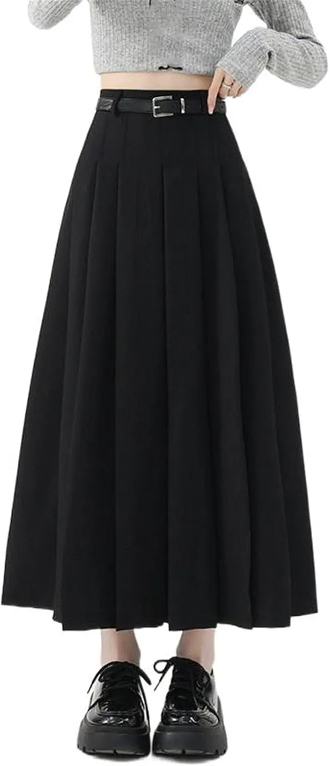 Women's High-Waisted Pleated Skirt for Autumn, Elegant Suit Midi Skirt