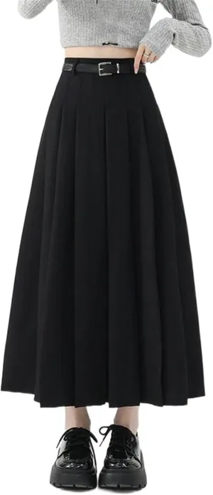 Women's High-Waisted Pleated Skirt for Autumn, Elegant Suit Midi Skirt