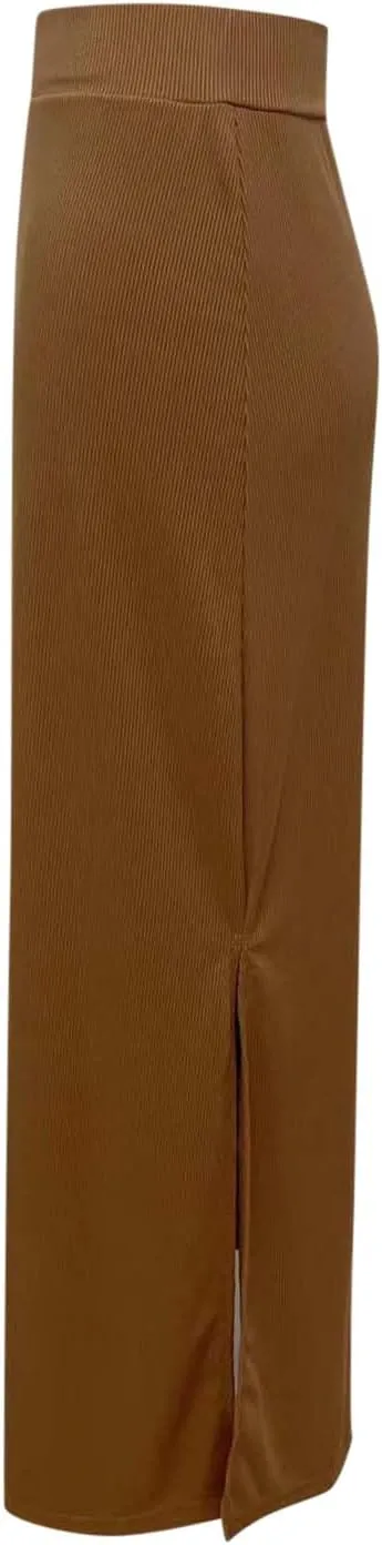 Women's High Waisted Skirts Split Thigh Rib Knit Bodycon Maxi Skirt A-line Long Pencil Skirt 2025 Trendy Skirt