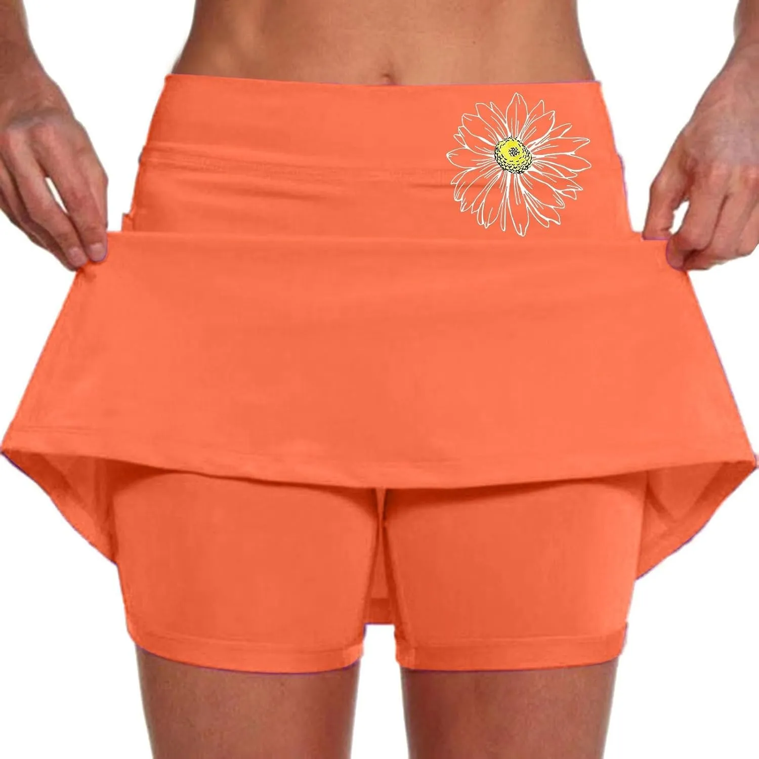 Women's High Waisted Tennis Skorts Floral Print Breathable Casual Skirts Lightweight Baggy Tummy Control Comfort Shirts