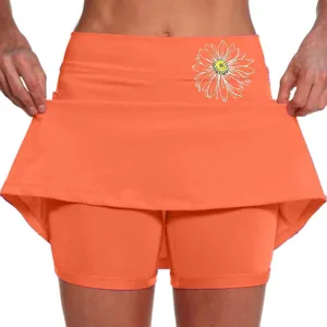 Women's High Waisted Tennis Skorts Floral Print Breathable Casual Skirts Lightweight Baggy Tummy Control Comfort Shirts