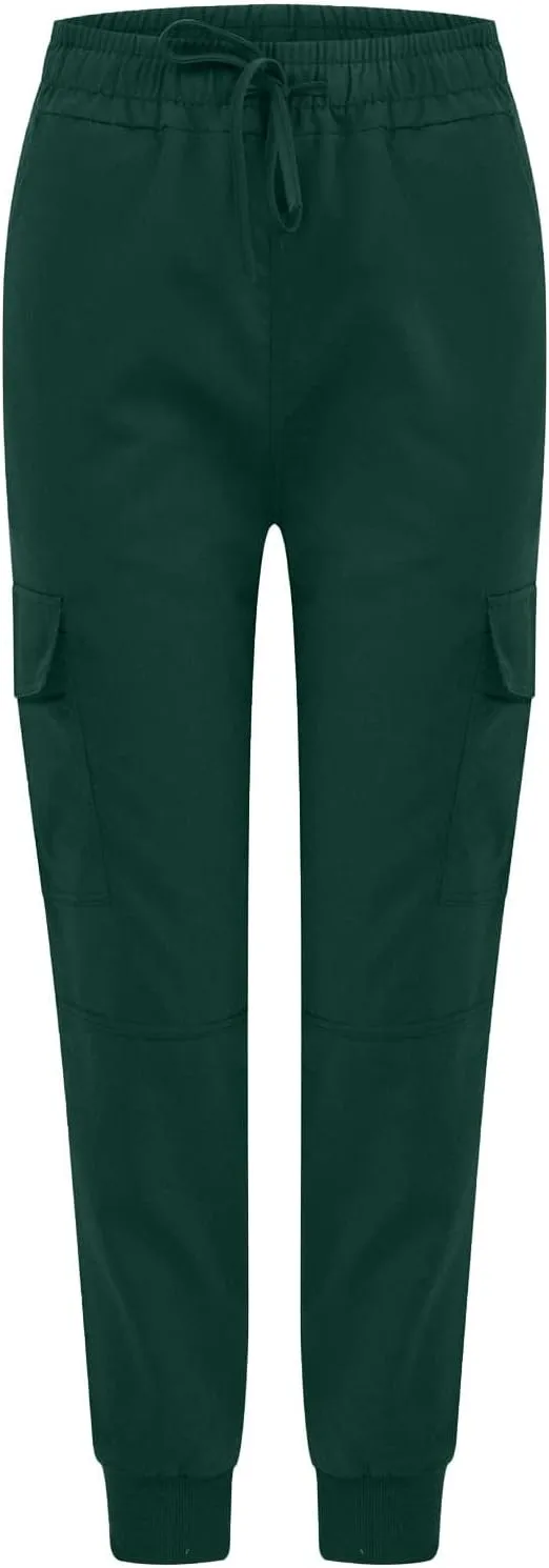 Womens Jogger Cargo Pants With Pockets Plus Size Casual Drawstring Elastic Waist Trousers Solid Loose Parachute Pants