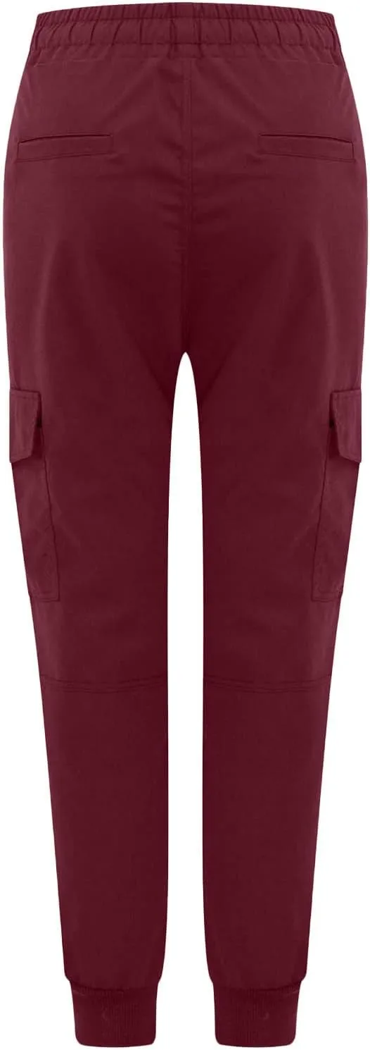 Womens Jogger Cargo Pants With Pockets Plus Size Casual Drawstring Elastic Waist Trousers Solid Loose Parachute Pants