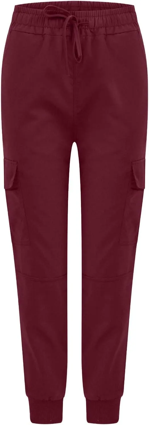 Womens Jogger Cargo Pants With Pockets Plus Size Casual Drawstring Elastic Waist Trousers Solid Loose Parachute Pants