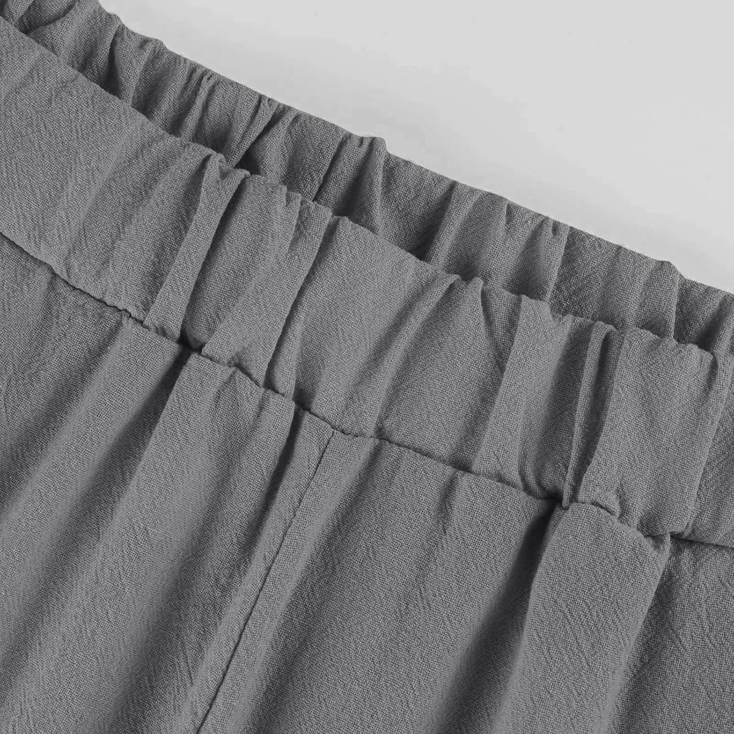 Womens Linen Harem Pants Hollow Elastic Waist Casual Beach Pants Summer Boho Baggy Wide Leg Trousers with Pockets