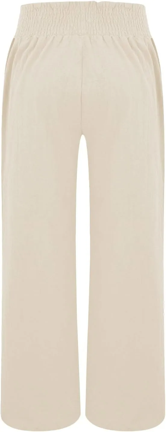 Womens Linen Pants 2025 Summer Casual Loose Wide Leg Palazzo Pants High Waist Flowy Beach Trousers Outfits