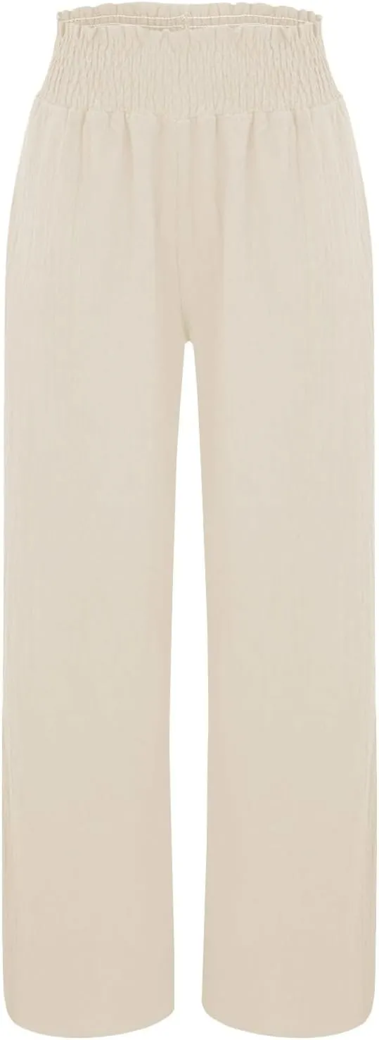 Womens Linen Pants 2025 Summer Casual Loose Wide Leg Palazzo Pants High Waist Flowy Beach Trousers Outfits