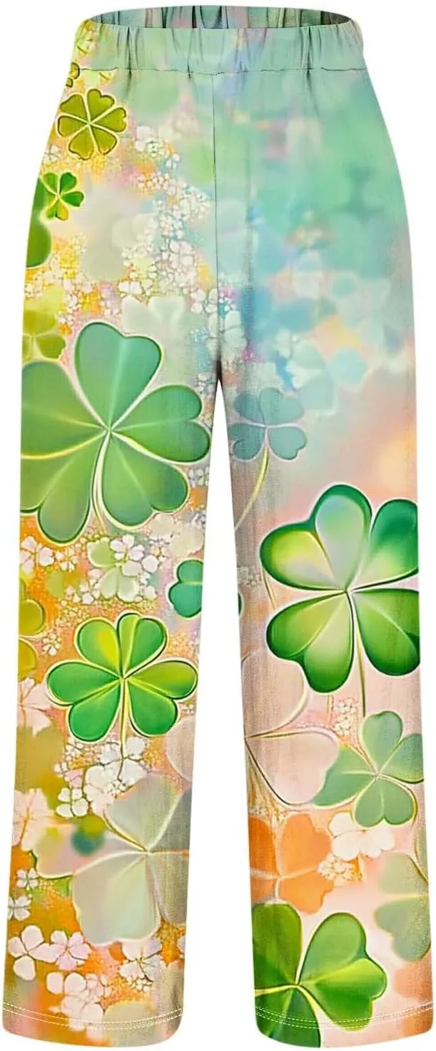 Womens Linen Pants with Pockets Stylish Floral Print Cropped Pants Summer High Waisted Straight Leg Trousers 2025