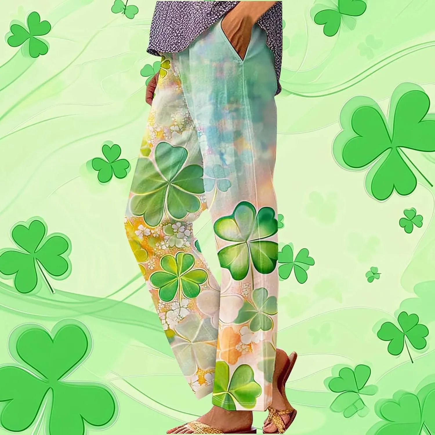 Womens Linen Pants with Pockets Stylish Floral Print Cropped Pants Summer High Waisted Straight Leg Trousers 2025
