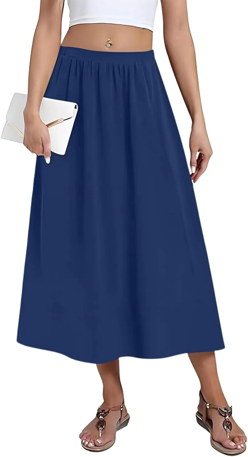 Women's Midi Boho Floral Skirts Trendy A Line Skirt High Elastic Waist Comfy Flowy Skorts with Pockets