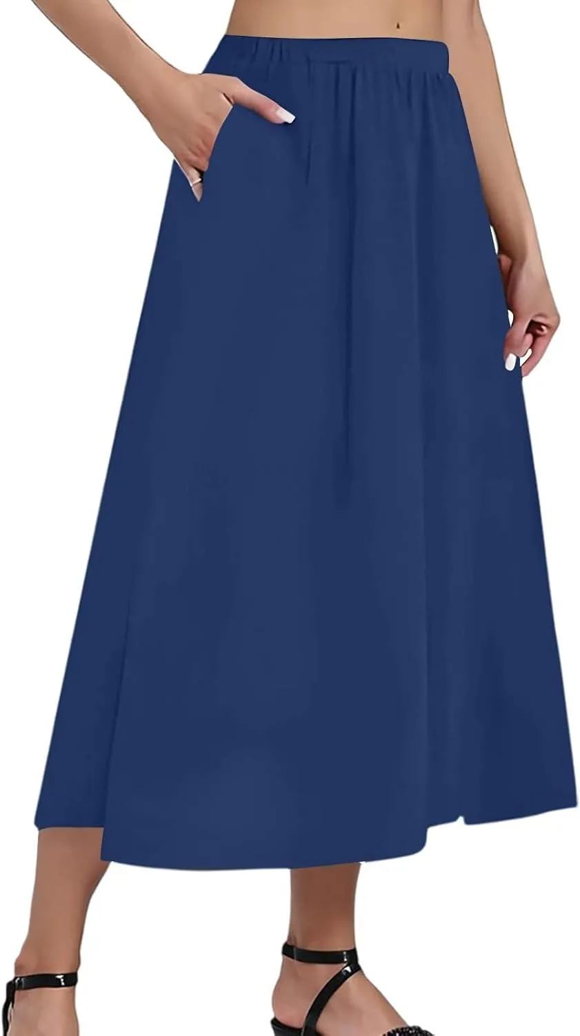 Women's Midi Boho Floral Skirts Trendy A Line Skirt High Elastic Waist Comfy Flowy Skorts with Pockets