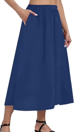Women's Midi Boho Floral Skirts Trendy A Line Skirt High Elastic Waist Comfy Flowy Skorts with Pockets