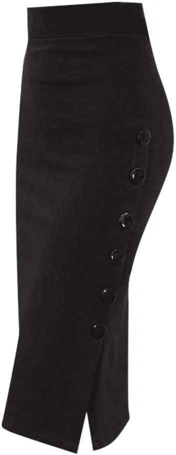 Womens Midi Pencil Skirts 2025 Fashion High Waisted Side Button Slit Hem Bodycon Business Work Skirt for Party